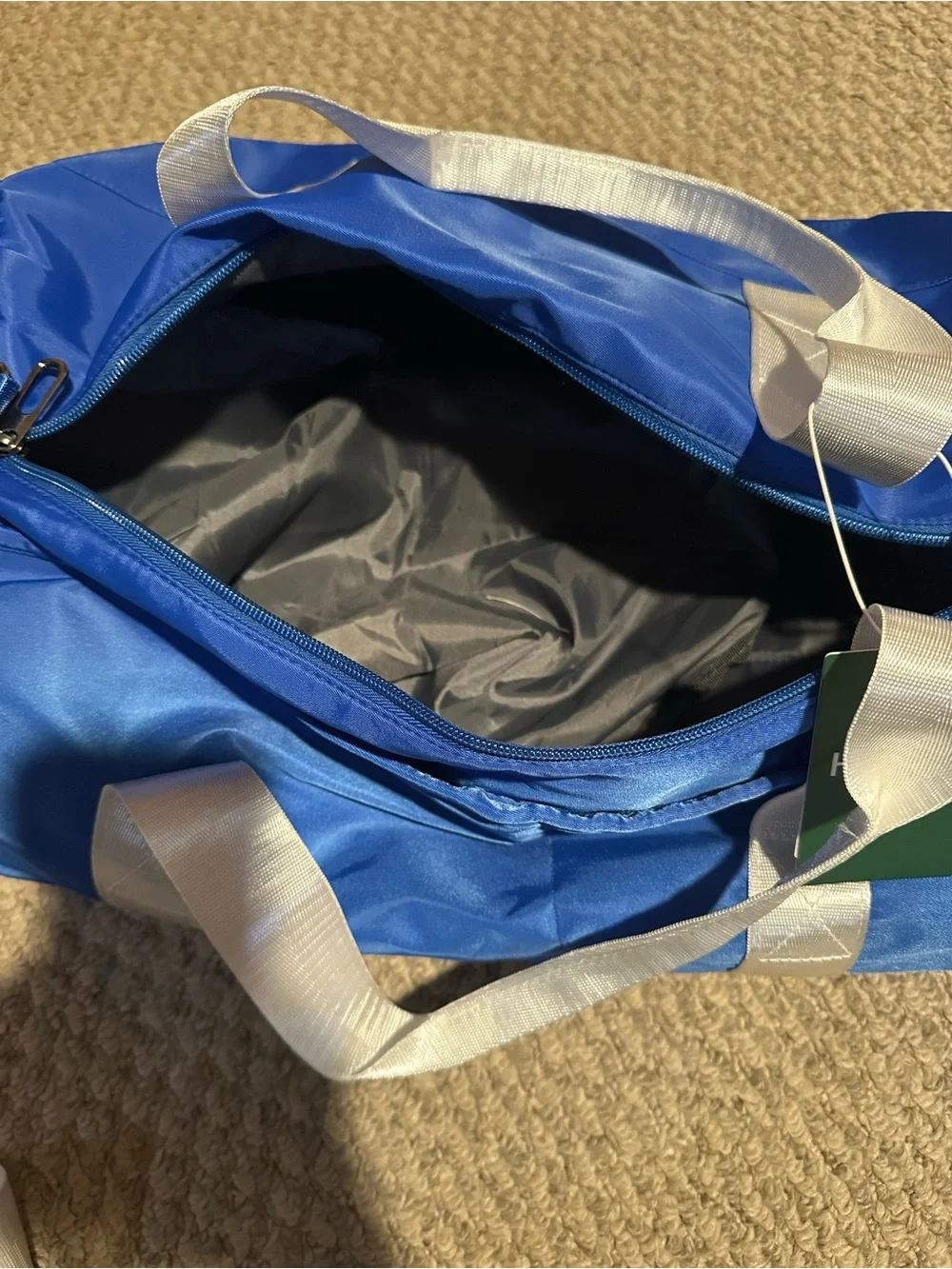 HALARA Blue Gym Duffel Bag with White Straps